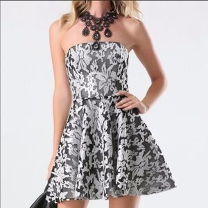 Bebe women's black and white textured sequin fit & flare mini cocktail dress 00